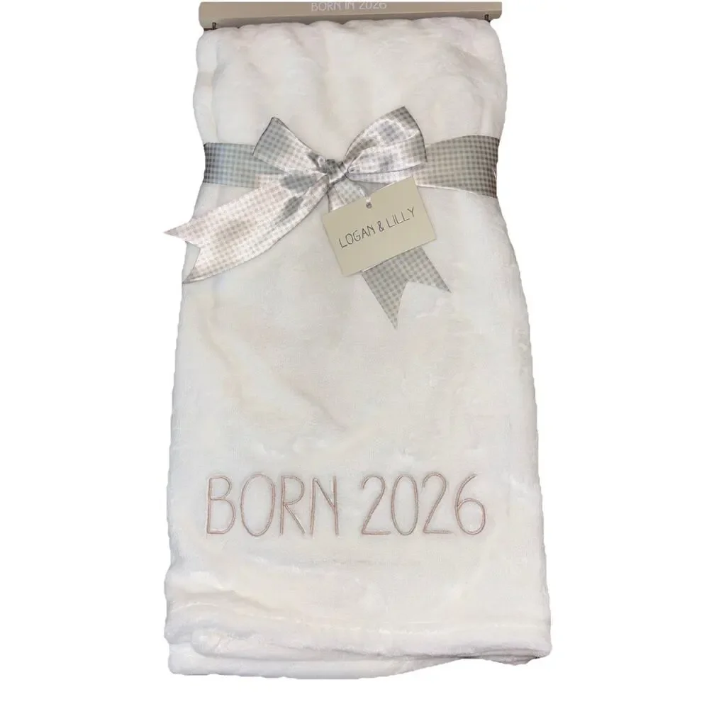 Baby Born 2026 White Taupe Soft Baby Blanket 30” x 40” Gift Boy Logan & Lilly